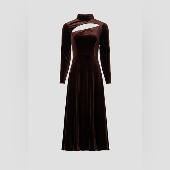 $1,295 Rene Ruiz Collection Velvet Midi Dress brown cut out RTR formal cocktail - Picture 4 of 8